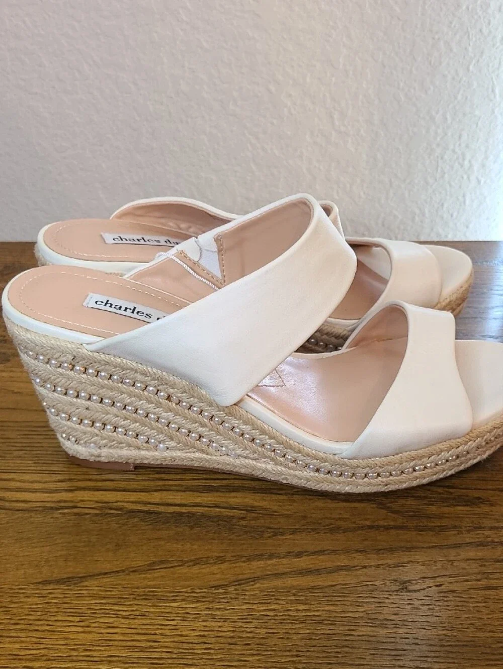 Charles David White Espadrille Slide Wedge Sandals